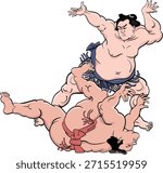 Sumo - Illustration of a wrestler throwing an opposing wrestler.