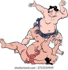 Sumo - Ilustración de un luchador lanzando a un luchador contrario.