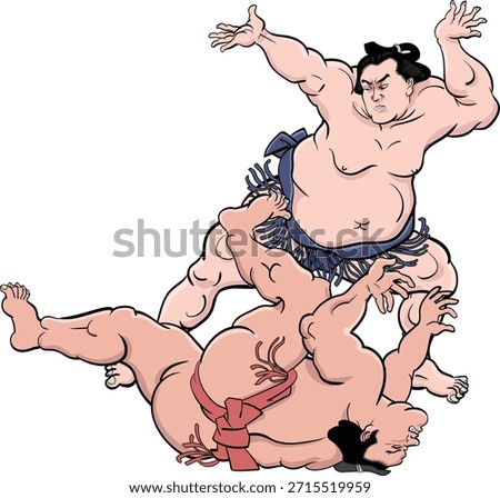 Sumo - Illustration of a wrestler throwing an opposing wrestler.