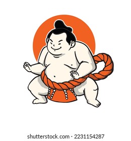 Sumo japan artline icon flat handdrawn cartoon outline.