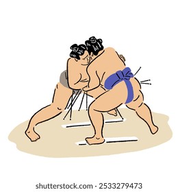 Sumo Japan National sport Japan Culture Hand drawn Line art Color Illustration 