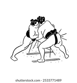 Sumo Japan national sport Japanese Culture Hand drawn Line art sketch Illustration 