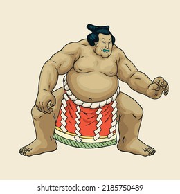Sumo Japanese Fighter in Hand Drawn Vintage