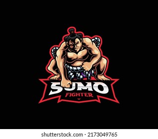 Sumo mascot logo design. Sumo fighter vector illustration. Logo illustration for mascot or symbol and identity, emblem sports or e-sports gaming team