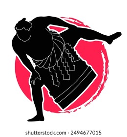 sumo player pose silhouette vector design throwing out his legs