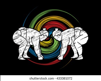 Sumo prepare to fight designed on spin wheel background graphic vector.