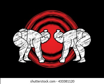 Sumo prepare to fight designed on sunshine background graphic vector.