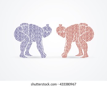 Sumo prepare to fight designed using red and blue geometric pattern graphic vector.