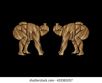Sumo prepare to fight designed using gold grunge brush graphic vector.