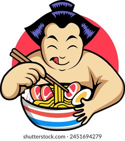 sumo ramen mascot cartoon vector illustration