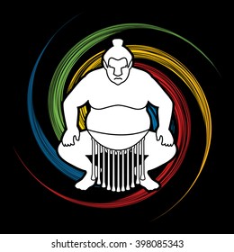 Sumo silhouette, designed on grunge spin wheel background graphic vector.