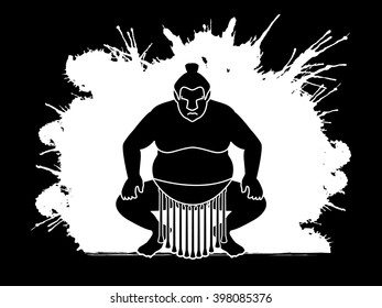 Sumo silhouette, designed on grunge splash brush background graphic vector.