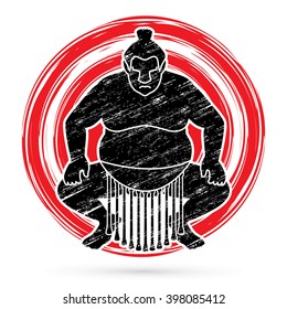 Sumo silhouette, designed on grunge cycle background graphic vector.
