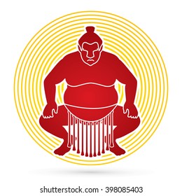 Sumo silhouette, designed on line cycle background graphic vector.