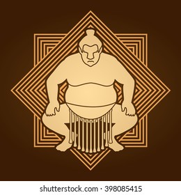 Sumo silhouette, designed on line gold square background graphic vector.