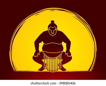 Sumo silhouette, designed on moonlight background graphic vector.