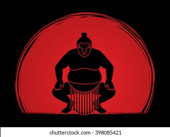 Sumo silhouette, designed on sunrise background graphic vector.