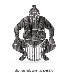 Sumo silhouette, designed using black grunge brush graphic vector.