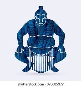 Sumo silhouette, designed using blue grunge brush graphic vector.