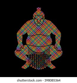 Sumo silhouette, designed using colorful pixels graphic vector.