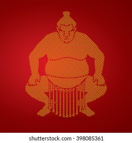 Sumo silhouette, designed using dots pattern graphic vector.