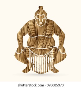 Sumo silhouette, designed using gold grunge brush graphic vector.
