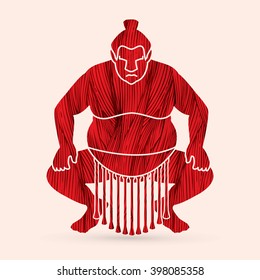 Sumo silhouette, designed using red grunge brush graphic vector.