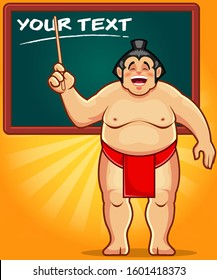 Sumo Standing In Front Of Board With A Pointer Stock Illustration Vector