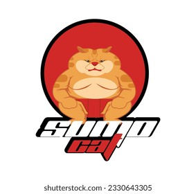 sumo style cat illustration design, cute design for cat lovers