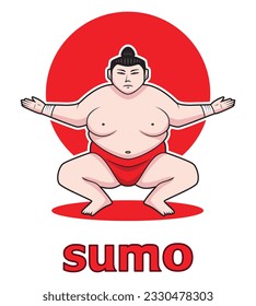 Sumo traditional Japanese wrestling drawing in colorful cartoon vector