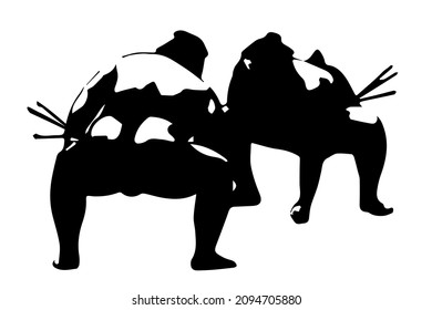 Sumo two men silhouette duel wrestling. Vector illustration