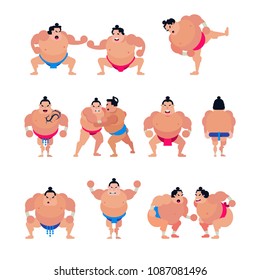 Sumo vector japanese fighter or sumowrestler character of traditional sport in Japan illustration set of fighting people in Tokyo isolated on white background
