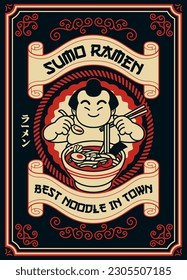 Sumo Vintage Design of Ramen Shop con escritura japonesa significa ramen