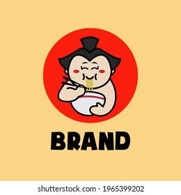 A sumo who is eagerly eating ramen is suitable for Japanese theme restaurants, food companies and others