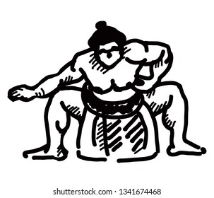 A sumo wrestle posing for a fight. Hand drawn vector illustration.
