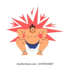 Sumo wrestler character design. A vector illustration of a strong man in traditional mawashi, demonstrating the power of Japanese sports on a white background