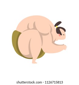 Sumo wrestler character squatting, Japanese martial art fighter vector Illustration on a white background