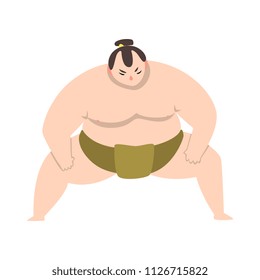 Sumo wrestler character, sumoist athlete, Japanese martial art fighter vector Illustration on a white background