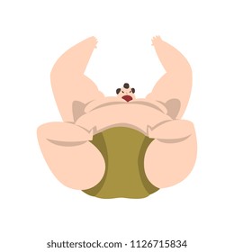 Sumo wrestler character, sumoist athlete lying on his back,, Japanese martial art fighter vector Illustration on a white background