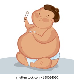 Sumo wrestler eating sushi, vector illustration