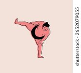 Sumo Wrestler. Fight ready position. Japanese traditional martial art, combat sport activity concept. Hand drawn trendy Vector illustration. Isolated design element. Sticker, logo, print template