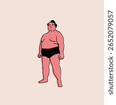 Sumo Wrestler. Fight ready position. Japanese traditional martial art, combat sport activity concept. Hand drawn trendy Vector illustration. Isolated design element. Sticker, logo, print template