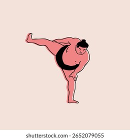 "Sumo Wrestler". Posição de pronto combate. Arte marcial tradicional japonesa, conceito de atividade esportiva de combate. Desenhado à mão na moda ilustração Vetor. Elemento de design isolado. Adesivo, logotipo, modelo de impressão