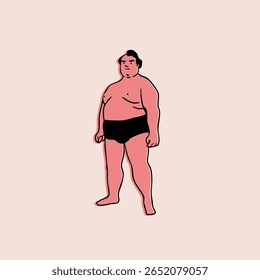 Sumo Wrestler. Fight ready position. Japanese traditional martial art, combat sport activity concept. Hand drawn trendy Vector illustration. Isolated design element. Sticker, logo, print template