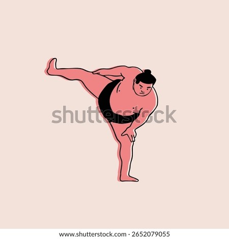 Sumo Wrestler. Fight ready position. Japanese traditional martial art, combat sport activity concept. Hand drawn trendy Vector illustration. Isolated design element. Sticker, logo, print template