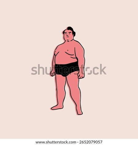Sumo Wrestler. Fight ready position. Japanese traditional martial art, combat sport activity concept. Hand drawn trendy Vector illustration. Isolated design element. Sticker, logo, print template