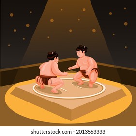 Sumo Wrestler Fighting Japanese Traditional Martial Art, Sport Activity illustration vector