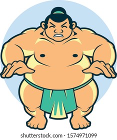 Sumo wrestler flat character. Vector Logo