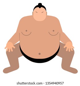 Sumo wrestler flat illustration on white