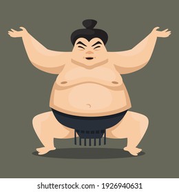 Sumo wrestler front view. Japan character in cartoon style.